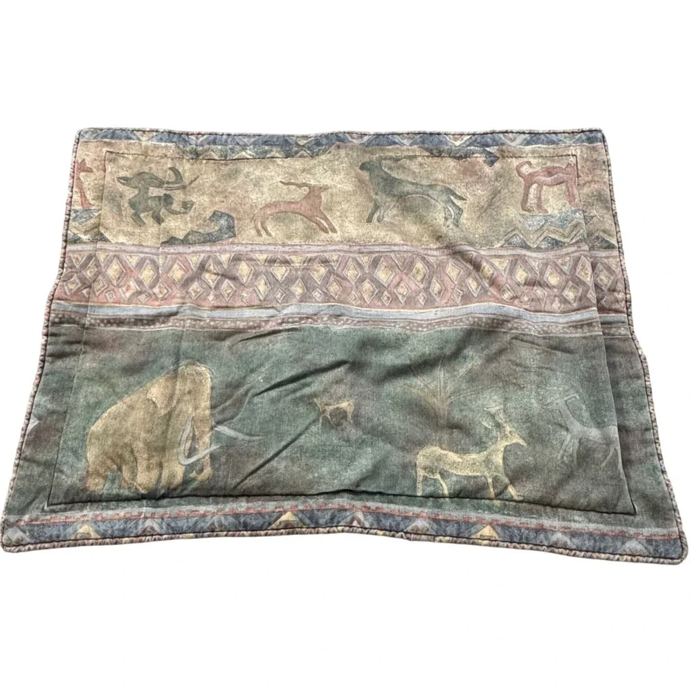 Vintage Mammoth‎ Cave Art Quilted Pillow Sham Prehistoric Tribal Earth Tones